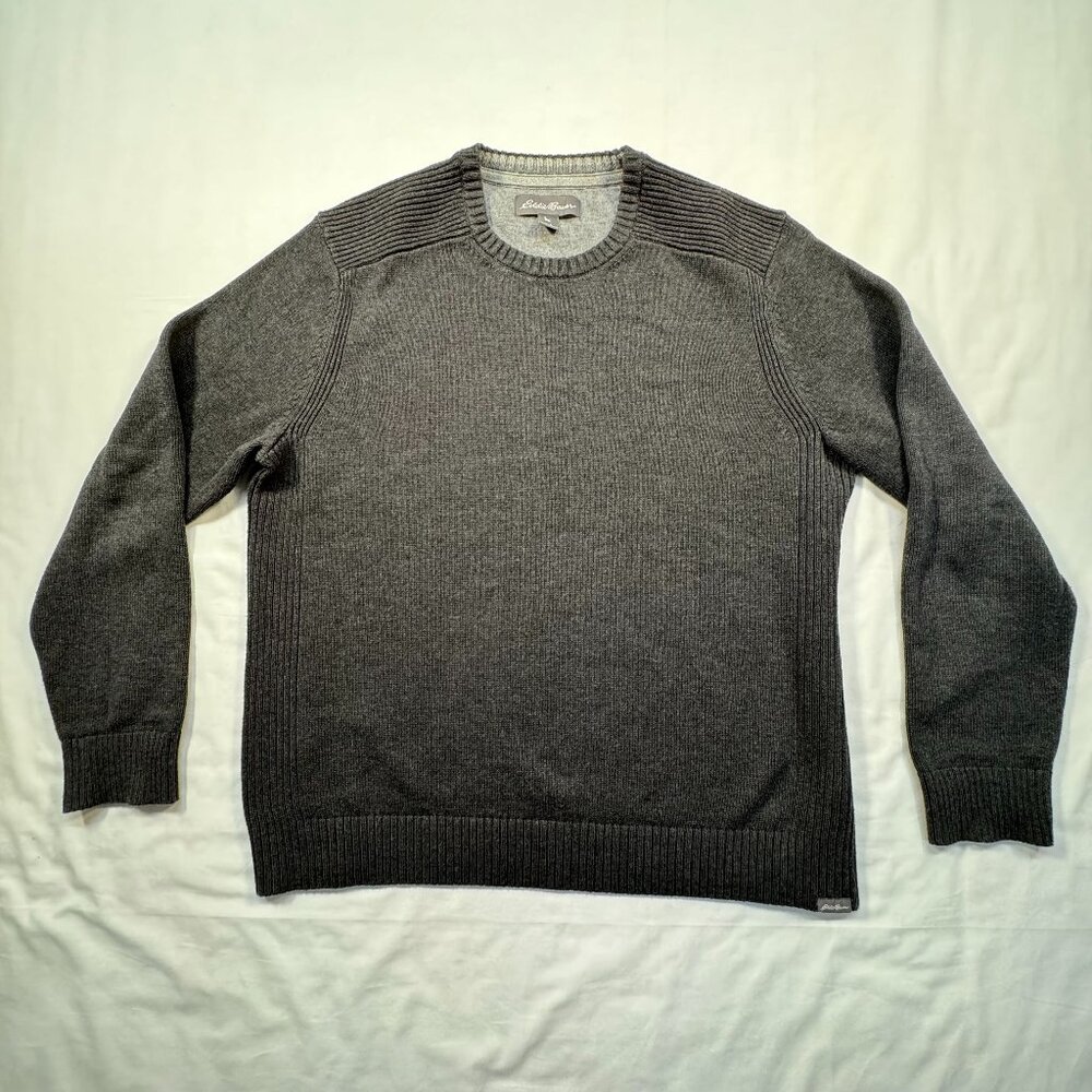 Eddie Bauer Sweater Mens Large Gray Cotton Crewneck Casual Grandpa Dad Normcore